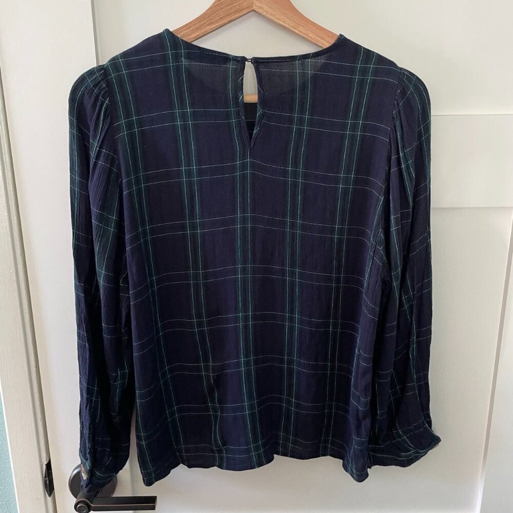Zara Blue and Green Plaid Long Sleeve Top for Office Outfit or Casual Night Out - Picture 5 of 7